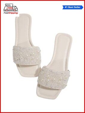 ✨ Sparkly Flat Sandals Dressy Open Toe Glitter Slide Shoes